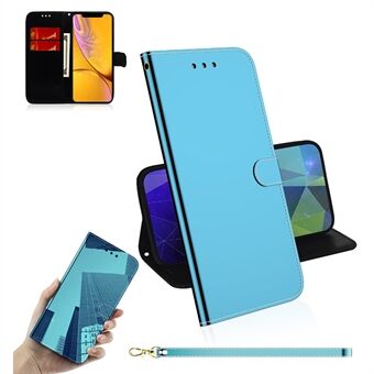 Mirror Surface Leather Wallet Cover with Strap for iPhone XR 