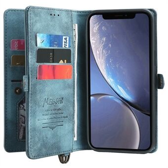 MEGSHI 021-serien Stand 2-i-1-design med full skyddande telefonfodral i läder med avtagbar plånbok för iPhone XR 