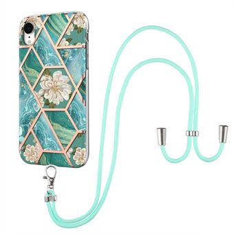 Shoulder Strap IMD IML Marble Flower Pattern Case Electroplating Soft TPU Well-protected Phone Shell for iPhone XR 