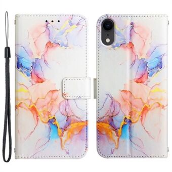 YB Pattern Printing Leather Series-5 for iPhone XR  Marble Pattern Printed Wallet Stand PU Leather Anti-fall Cell Phone Case