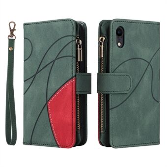 KT Multi-function Series-5 Practical Phone Case for iPhone XR  Bi-color Splicing PU Leather Wallet Zipper Pocket Smartphone Shell Covering