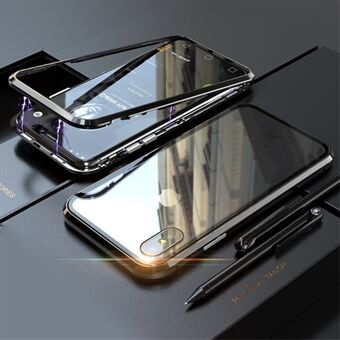 Löstagbar magnetisk metallram + ryggskydd i härdat glas Hårt skal för iPhone XS Max 