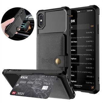 Läderbelagd TPU-plånbok Kickstand-fodral med inbyggt magnetiskt ark för iPhone XS Max  - Svart