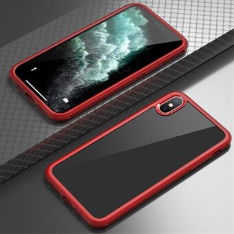 För iPhone XS Max 360-graders dubbelsidigt skyddsfodral Härdat glas + Silikonram Telefonskydd