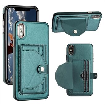 YB Leather Coating Series-4 för iPhone XS Max Läderbelagd TPU-telefonfodral med kortplatser Stativ