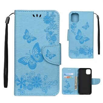 Imprint Butterfly Flower Läderplånboksfodral för iPhone 11  (2019)