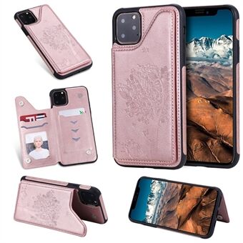 Anti-fall imprinted Cat Tree Leather Coated TPU-skal för iPhone 11  (2019) - Rose Gold