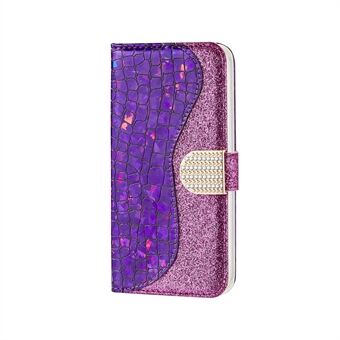 Crocodile Texture Glittery Powder Splicing Wallet Leather Cell Phone Case with Stand for iPhone 11 