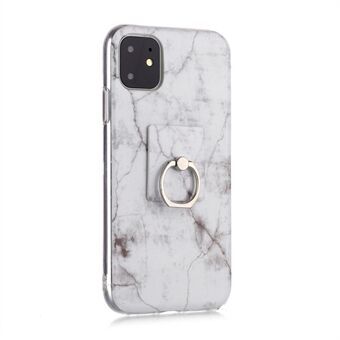 Marble Pattern IMD TPU Shell + Finger Ring Kickstand for iPhone 11 
