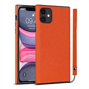 Litchi Skin Genuine Leather Coated TPU Phone Cover [Black Lining] for iPhone 11 