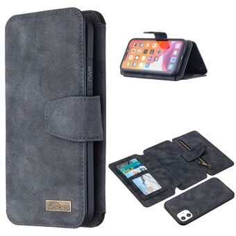 BF07 Avtagbart matt läder blixtlåsficka plånboksfodral till iPhone 11 - Svart