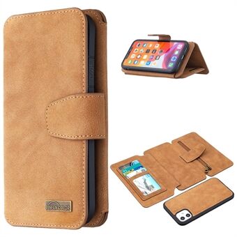 BF07 Avtagbart matt läder blixtlåsficka plånboksfodral till iPhone 11 - Brun