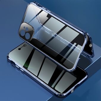 Låsinstallation Metallram + dubbelsidigt härdat glas + linsskydd Anti-peep skal för iPhone 11