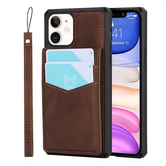 Skin-Touch PU Leather Coated TPU Kickstand Card Slot Design Phone Case with Strap for iPhone 11 