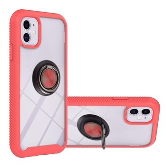 Rugged Crystal Clear PC + TPU Hybrid Protective Phone Case Cover with Ring Holder Kickstand for iPhone 11 
