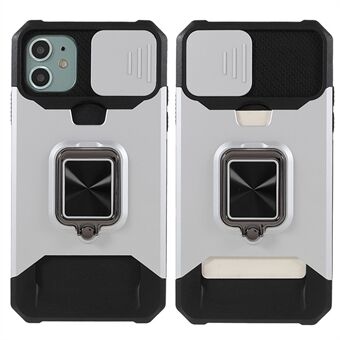 Ring Kickstand Hard PC + TPU Bumper Hybrid Skyddsfodral med skjutlinsskydd och korthållare för iPhone 11 