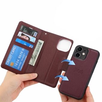 DOLISMA Litchi Texture Detachable Phone Case for iPhone 11 , Wallet Stand Leather Cover Leather Coated TPU Shell