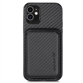 For iPhone 11  Anti-scratch Phone Case Carbon Fiber Texture PU Leather + TPU Phone Case with Magnetic Absorption Detachable Card Holder