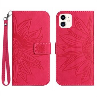 Skin-Touch Feeling Flip telefonfodral för iPhone 11 6,1 tum, präglad Stand Anti-drop PU-läder magnetiskt plånboksfodral med rem