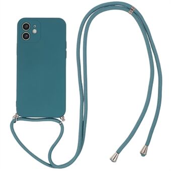Gummierat telefonfodral för iPhone 11, fiberfoder TPU bakstycke med lång halsband