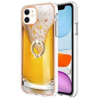 YB IMD-serie-20 Style D för iPhone 11 IMD-mönster 2,0 mm TPU-fodral Elektroplätterad ring Kickstand mobilskydd