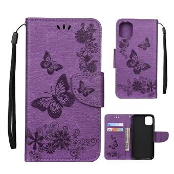 Imprint Butterfly Flower Läderplånboksfodral för iPhone 11 Pro  (2019)