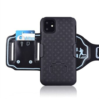 Vävt mönster PC Kickstand-telefonskydd med armband och kortslutning för iPhone 11 Pro s