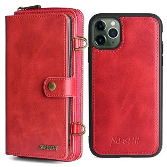 MEGSHI 020-serien Magnetisk, löstagbar design, reptålig, Scratch PU-läder och TPU-plånboksfodral Axelväska för iPhone 11 Pro 