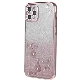 För iPhone 11 Pro 5,8 tums Gradient Glitter TPU Anti Scratch Cover Flower Rhinestone Decor Telefonfodral