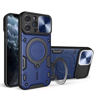 För iPhone 11 Pro Roterbart Kickstand Skyddsfodral PC + TPU telefonfodral med skjutbart kameralock