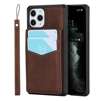 Skin-Touch PU Leather Coated TPU Kickstand Card Slot Design Phone Case with Strap for iPhone 11 Pro Max 