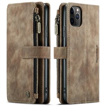 CASEME C30-serien kompatibel för iPhone 11 Pro Max 6,5 tums blixtlåsficka Stötsäker PU-läderplånboksfodral Stand med 10 kortplatser