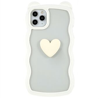 För iPhone 11 Pro Max  hjärtformigt mönster Söt björn örondekor Telefonfodral Löstagbart 2-i-1 PC+TPU-skal