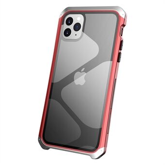 För iPhone 11 Pro Max 6,5 tums fallskydd 3-delad design mobiltelefonfodral metall + härdat glas Hybrid bakskal