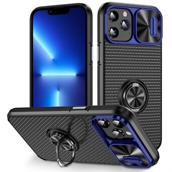 För iPhone 11 Pro Max PC+TPU Telefonfodral Ring Kickstand Telefonskydd med skjutlinsskydd
