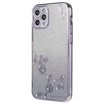 För iPhone 11 Pro Max 6,5 tum Flower Rhinestone Decor Glitter Mjukt TPU-skal Gradient Anti-dropp telefonfodral