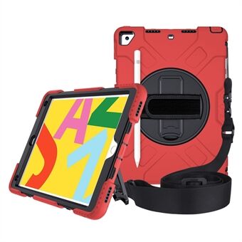 Rotating Kickstand PC + Silicone Tablet Case  for iPad (2020)/(2019), Hand Strap Tablet Cover with Shoulder Strap