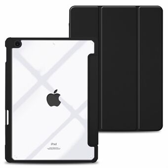 Trifold Stand Auto Sleep / Wake Tablet Fodral för iPad (2021) / (2020) / (2019), PU Läder + Akryl + TPU Skyddsfodral - Svart
