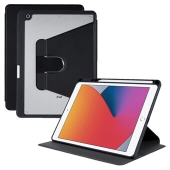 For iPad (2021)/(2020)/(2019) 360 Degree Rotary Stand Tablet Case PU Leather + TPU + Acrylic Shell with Pen Slot