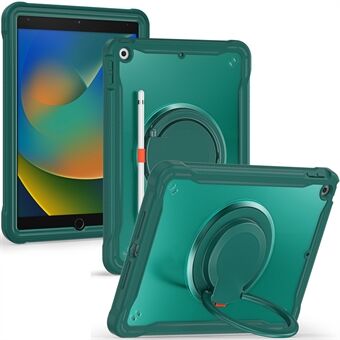 För iPad 10.2 (2019) / (2020) / (2021) PC+TPU Tablettfodral Handtag Roterande Kickstand Cover - Midnattsgrön