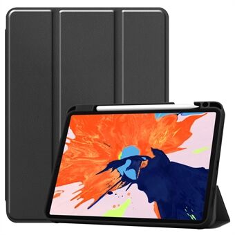 Business Tri-fold Stand PU Leather Soft TPU Back Auto Wake / Sleep Cover med pennhållare för iPad Pro  (2020) / (2018) - Svart