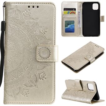 Imprinted Mandala Flower PU-läder plånboksfodral Stand Magnetisk stängning Flip-fodral med rem för iPhone 12 mini 5,4 tum