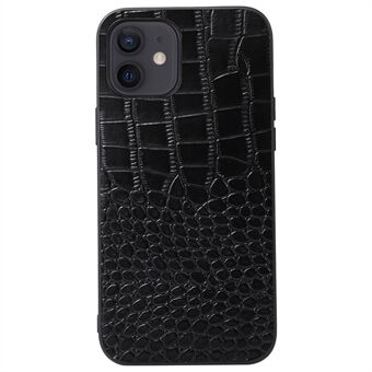 För iPhone 12 mini äkta kohudsläderbeläggning PC + TPU Välskyddad Crocodile Texture Anti-fall telefonskal