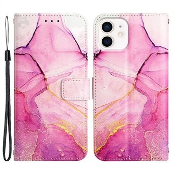 YB Pattern Printing Leather Series-5 for iPhone 12 mini  Marble Pattern PU Leather Phone Case Wallet Stand Cover