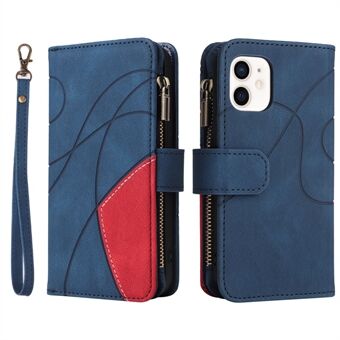 KT Multi-function Series-5 For iPhone 12 mini  Mobile Phone Case Bag Imprinted Curved Line Pattern Bi-color PU Leather Wallet Design Smartphone Covering