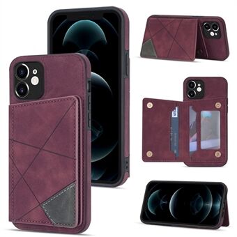 For iPhone 12 mini  Line Splicing Imprinting Card Pocket Kickstand Design PU Leather Phone Back Case