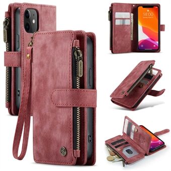CASEME C30-serien för iPhone 12 mini Multifunktionell blixtlåsficka Plånbok Telefonskydd Anti-fall PU Läder Stand Korthållare Fodral med rem