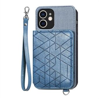 Geometry plånbok telefonfodral för iPhone 12 mini , Kickstand PU läderbelagd TPU-fodral med handrem