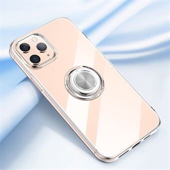 For iPhone 12/Pro 6.1 inch Phone Case with Rotating Finger Ring Metal Sheet Kickstand TPU Phone Cover - Transparent