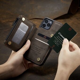 CASEME C20-serien dragkedjeförsedda kortplatser Plånbok Lädertelefonfodral för iPhone 12 Max 6,1 tum